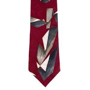 Chez Roffe Mens Tie Burgundy Red Silk Geometric Abstract Wide Professional 57x4